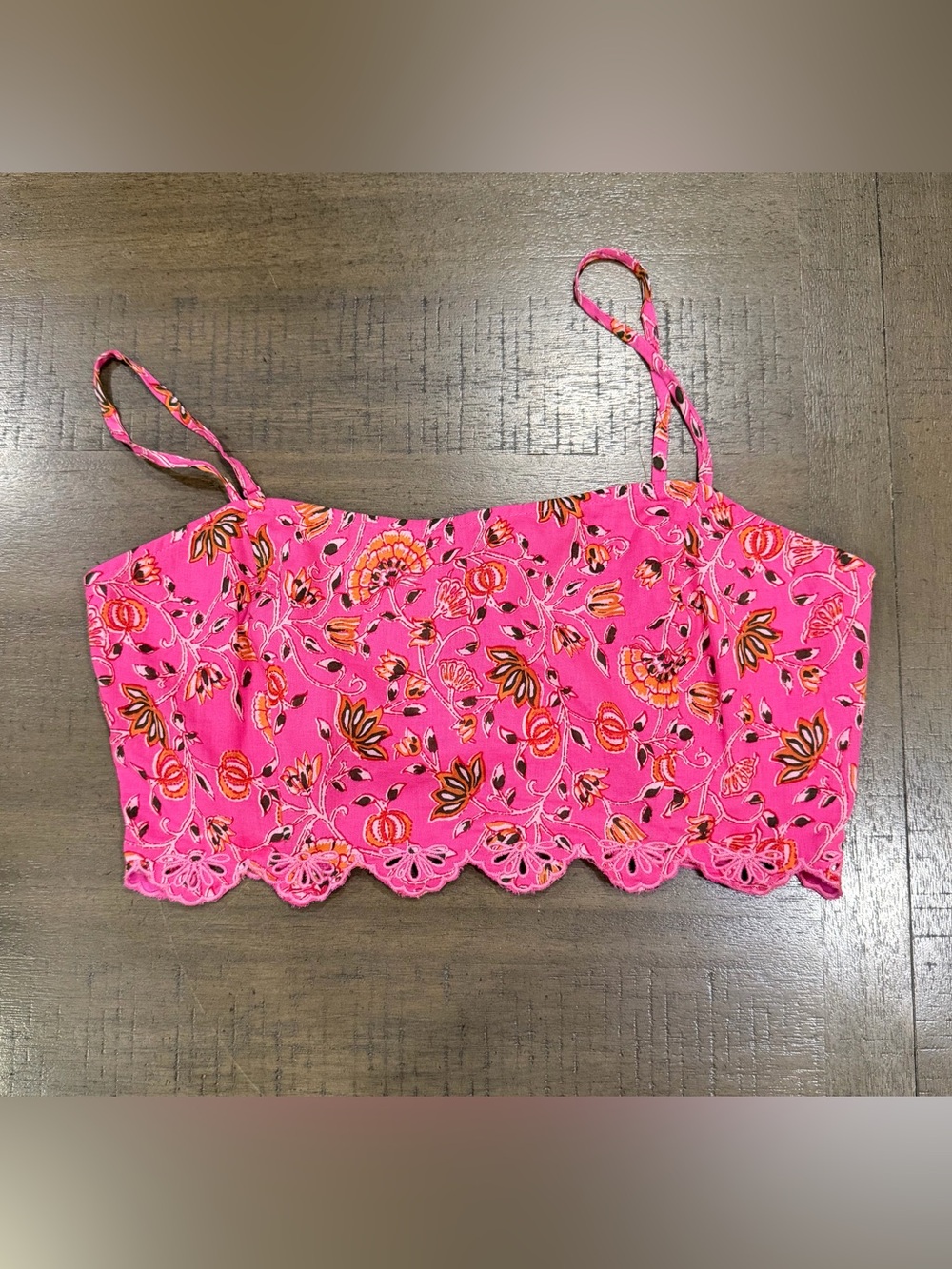 Caroline Constas Pink Floral Scalloped Hem Cropped Cami Top M